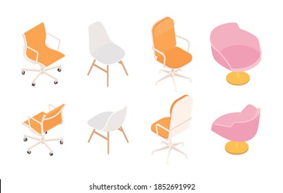Set of isometric chairs. Vector collection. Illustration in flat design.