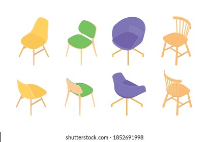 Set of isometric chairs. Vector collection. Illustration in flat design.