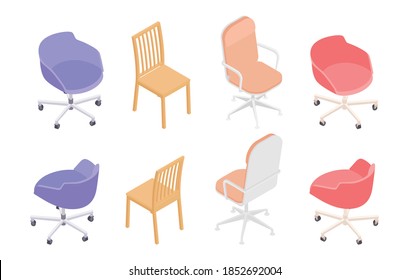 Set of isometric chairs. Vector collection. Illustration in flat design.