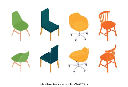 Set of isometric chairs. Vector collection. Illustration in flat design.