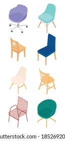 Set of isometric chairs. Vector collection. Illustration in flat design.