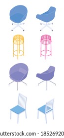 Set of isometric chairs. Vector collection. Illustration in flat design.