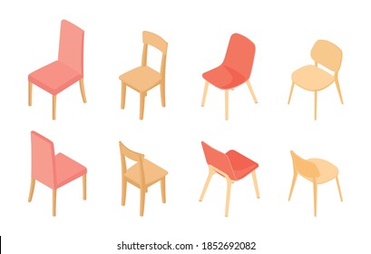 Set of isometric chairs. Vector collection. Illustration in flat design.