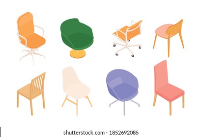 Set of isometric chairs. Vector collection. Illustration in flat design.