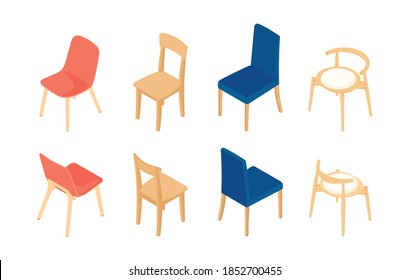 Set of isometric chairs. Vector collection. Illustration in flat design.