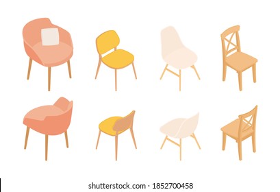 Set of isometric chairs. Vector collection. Illustration in flat design.