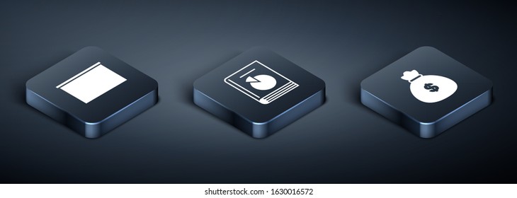 Set Isometric Chalkboard, Money bag and User manual icon. Vector
