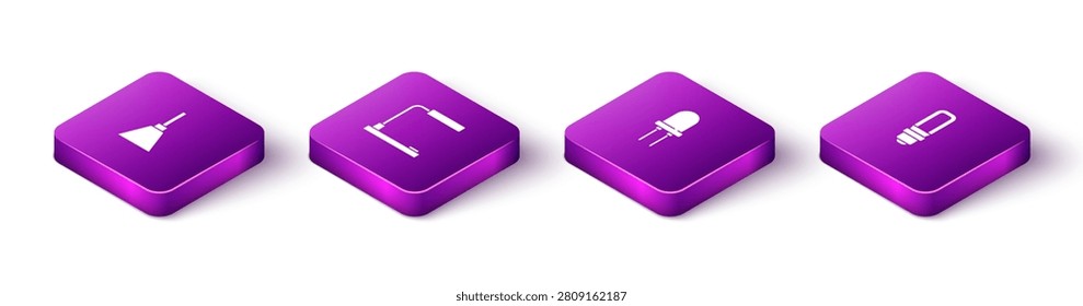 Set Isometric Chandelier, Table lamp, Light emitting diode and LED light bulb icon. Vector