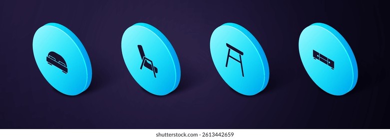 Set Isometric Chest of drawers, Chair, Armchair and Big bed icon. Vector