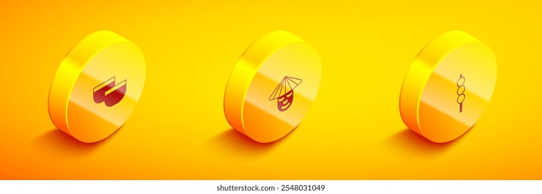 Set Isometric Chinese tea ceremony, man and Meatballs wooden stick icon. Vector