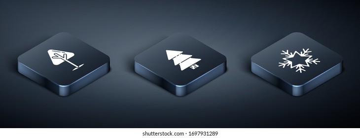 Set Isometric Christmas tree, Snowflake and Christmas tree icon. Vector