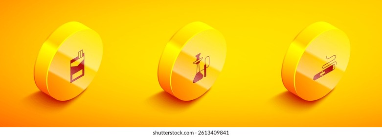 Set Isometric Cigarettes pack box, Hookah and  icon. Vector