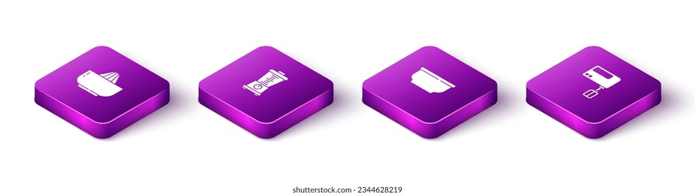 Set Isometric Citrus fruit juicer, Blender, Bowl and Electric mixer icon. Vector