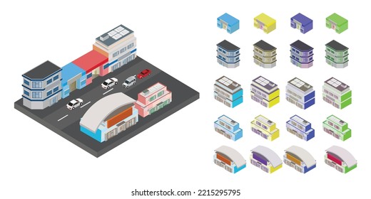 Set of Isometric city and building elements. Isometric city vector. Smart town with road, car and vehicle, smart city, building 3d, capital, Vector illustration.