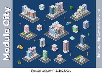 A set of isometric city objects of urban street infrastructure elements for design and conceptual projects