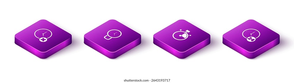 Set Isometric Clock delete, , Stopwatch and 24 hours icon. Vector