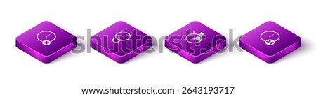 Set Isometric Clock delete, , Stopwatch and 24 hours icon. Vector