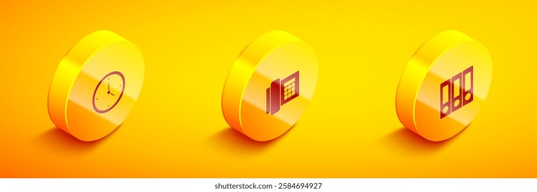 Set Isometric Clock, Telephone and Office folders icon. Vector