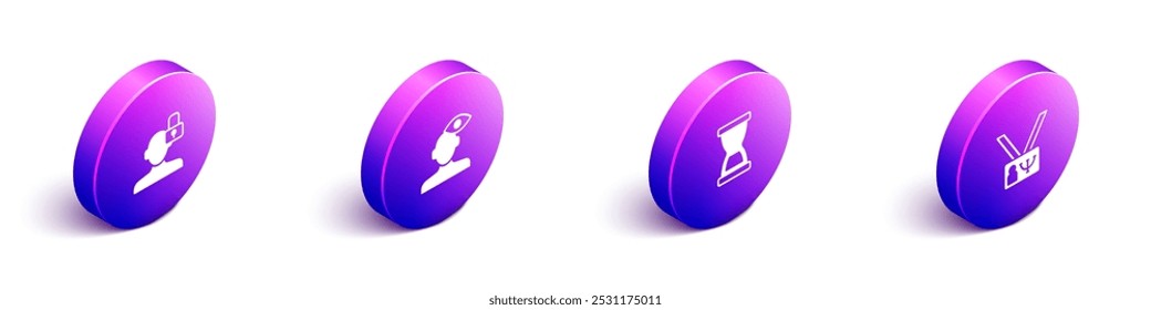 Set Isometric Closed personality, Solution problem in psychology, Old hourglass and Psychology icon. Vector