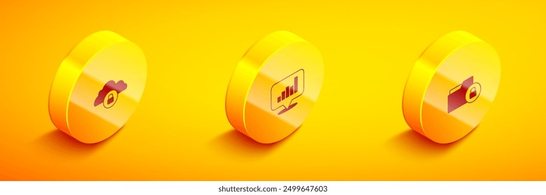 Set Isometric Cloud computing lock, Pie chart infographic and Folder and icon. Vector