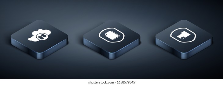 Set Isometric Cloud download and upload, Document folder protection and Document protection concept icon. Vector