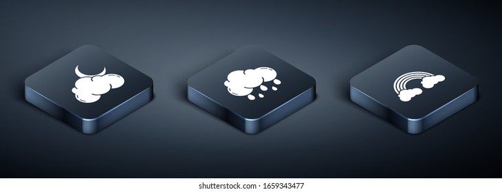 Set Isometric Cloud with moon and stars, Rainbow with clouds and Cloud with rain icon. Vector