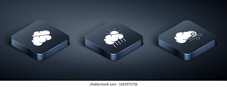 Set Isometric Cloud, Windy weather and Cloud with rain and sun icon. Vector