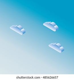 Set of isometric clouds in the blue sky.