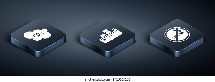 Set Isometric CO2 emissions in cloud, No Smoking and Oil tanker ship icon. Vector