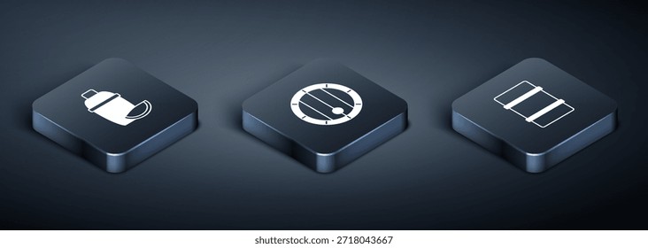 Set Coctelera isométrica con cal, barril de cerveza de metal e icono de barril de madera. Vector