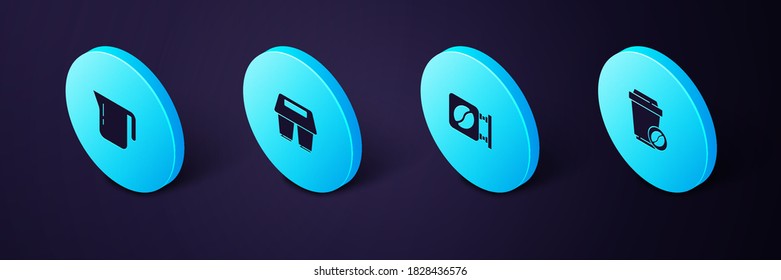 Set Isometric Coffee cup to go, Street signboard coffee, and pot icon. Vector.