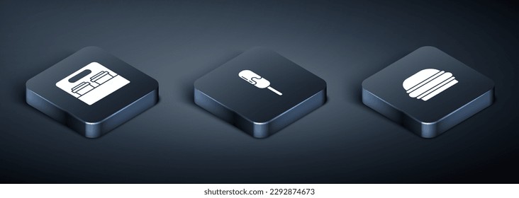 Set Isometric Coffee cup to go, Burger and Ice cream icon. Vector