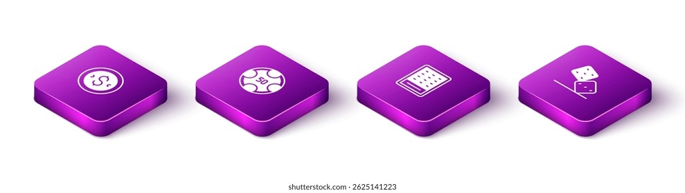 Set Isometric Coin money with dollar, Casino chips, Lottery ticket and Game dice icon. Vector
