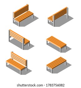 Set Isometric Collection 3D Bench Vector Design Style On White Background