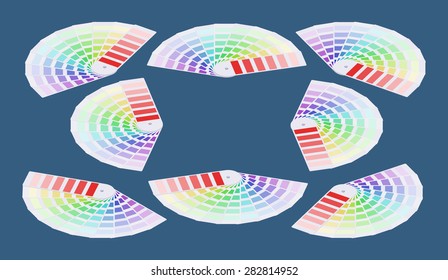 Set of the isometric color guides. The objects are isolated against the dark-blue background and shown from different sides