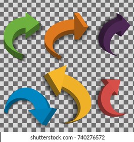 Set of isometric colored arrows on a transparent background. Vector illustration.