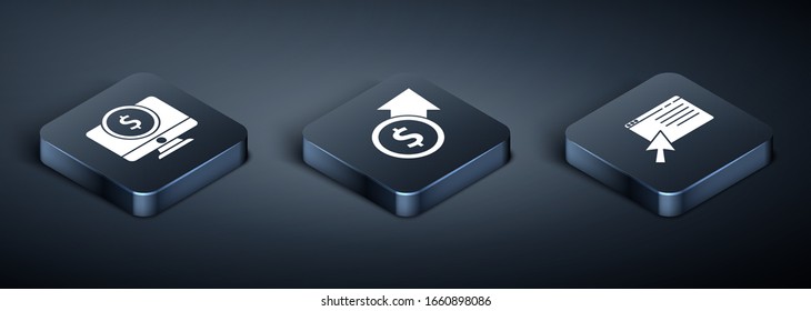Set Isometric Computer monitor with dollar, Online shopping on screen and Financial growth and coin icon. Vector