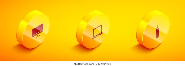 Set Isometric Computer monitor screen, Laptop and Marker pen icon. Vector