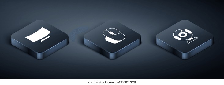 Set Isometric Computer monitor screen, Web camera and mouse icon. Vector