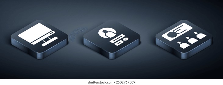 Set Isometric Computer monitor screen, Training, presentation and Create account screen icon. Vector