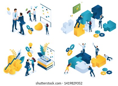 Set isometric concept of business partnership. Modern illustration concepts for website and mobile website development