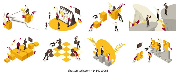 Set Isometric of the concept of business processes for world domination, the recruitment of staff for the command, disagreements, Analytics, planning, partnership