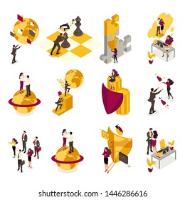 Set Isometric of the concept of business processes for world domination, the recruitment of staff for the command. For website and mobile application design