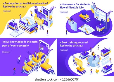 Set Isometric concept e-education or tradition education, students around the world to receive free and paid education. Easy to edit and customize.