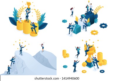 Set isometric concept of team success. Modern illustration concepts for website and mobile website development