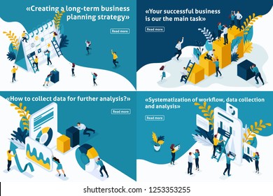 Set Isometric concept Template design business planning strategy, uccessful business, Systematization of workflow. Easy to edit and customize.