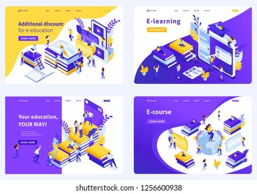 Set Isometric concept Template design e-education or tradition education, students around the world to receive free and paid education. Easy to edit and customize.