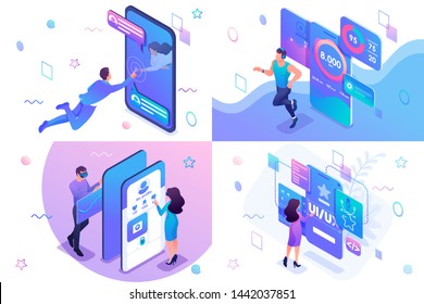 Set Isometric Concept Of User Interface Development, Testing And Use By Users. For Website And Mobile Website Development