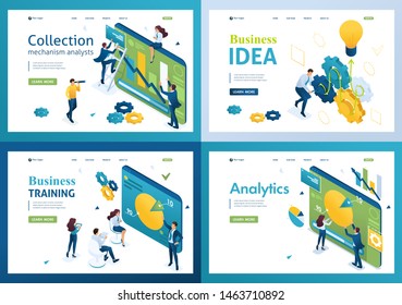 Set of isometric concepts graphs and charts, business ideas, analytics, business training. For Landing page concepts and web design