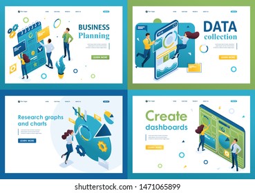 Set of isometric concepts.business planning, data collection, create dashboard. For Landing page concepts and web design.